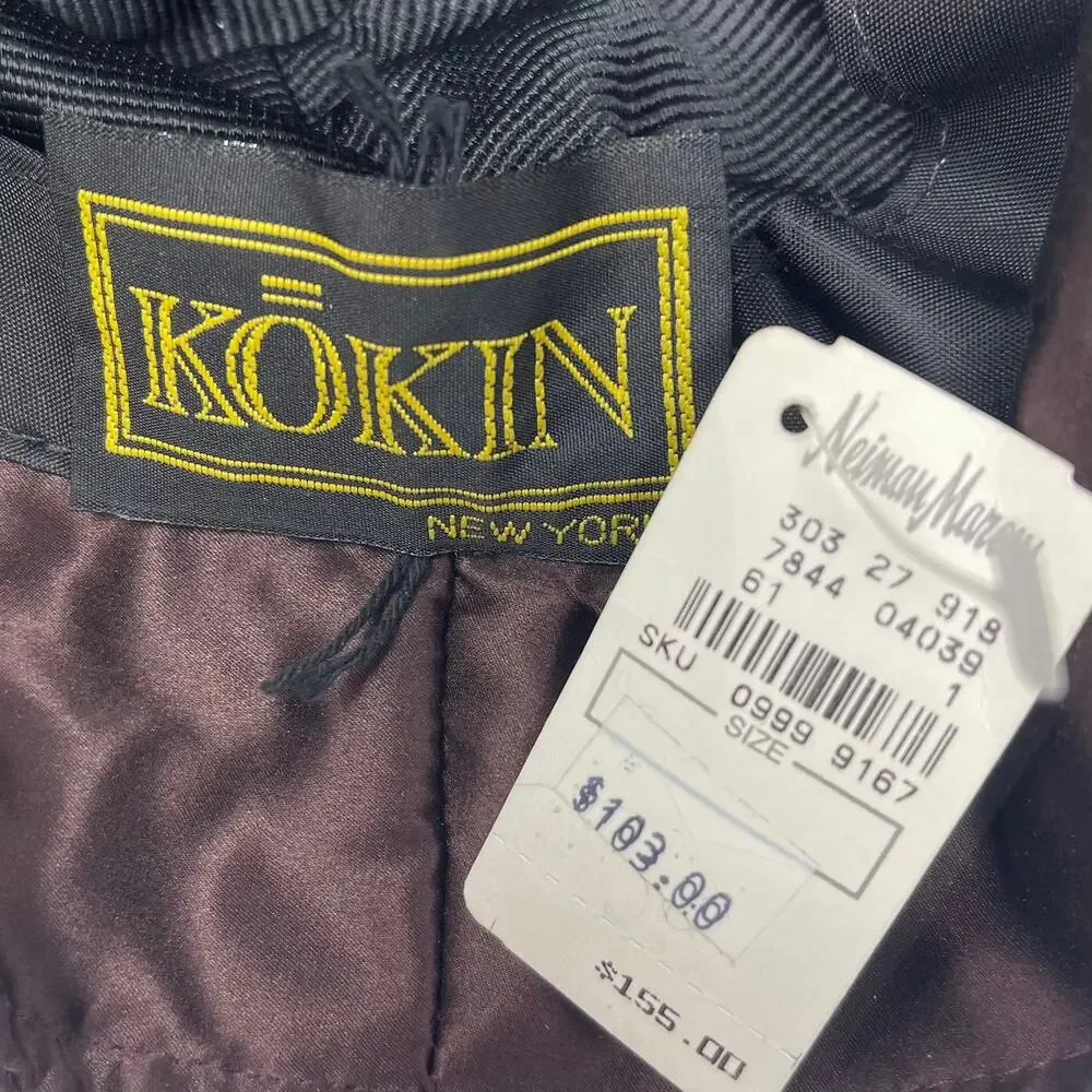 NWT Vintage KOKIN New York Cloche Bucket Hat - Brown Satin - Dramatic Bow 1920s